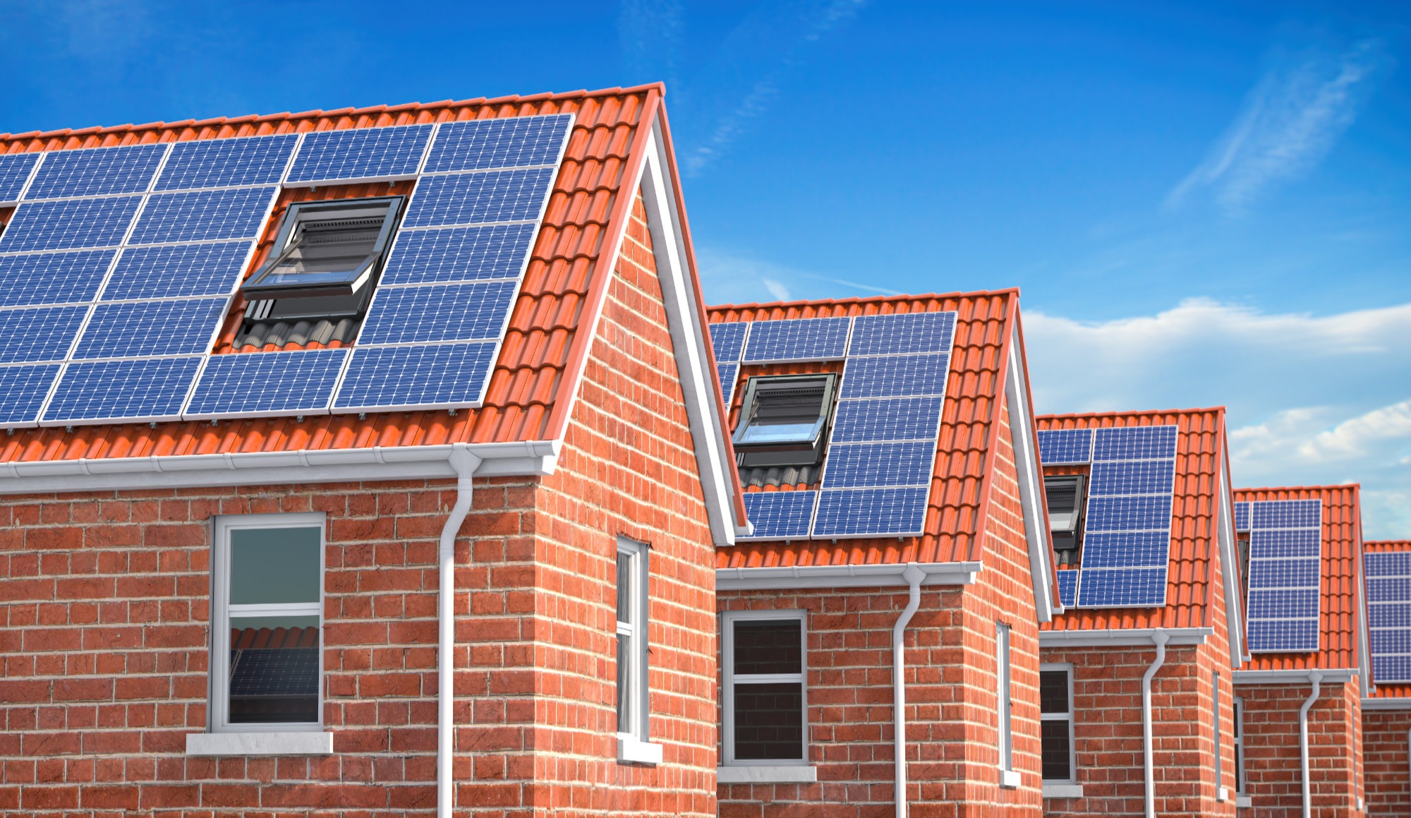 solar panels on rows of roofs